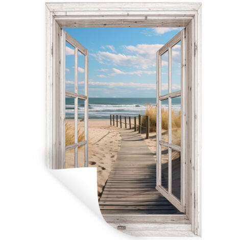 ADHESIVO DE PARED Ventana - Mar - Costa - Naturaleza - vista - Playa - Mar de Wadden 80x120