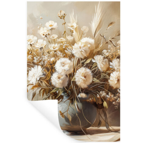 ADHESIVO DE PARED Flores - Jarrón - Naturaleza muerta - Beige 80x120