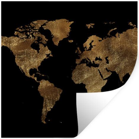 ADHESIVO DE PARED Mapa del mundo - Oro - Lujo - Tierra - Negro 50x50