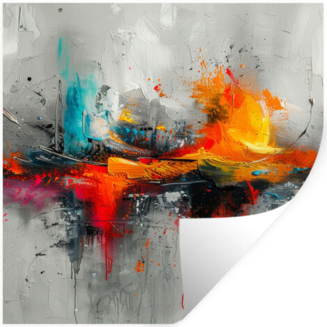ADHESIVO DE PARED Arte moderno - Naranja - Gris - Abstracto 50x50