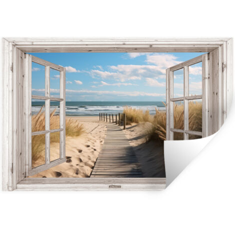 ADHESIVO DE PARED Ventana - Mar - Costa - Naturaleza - vista - Playa - Mar de Wadden 60x40