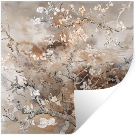 ADHESIVO DE PARED Almendro en flor - Arte - Van Gogh - Beige - Abstracto 50x50