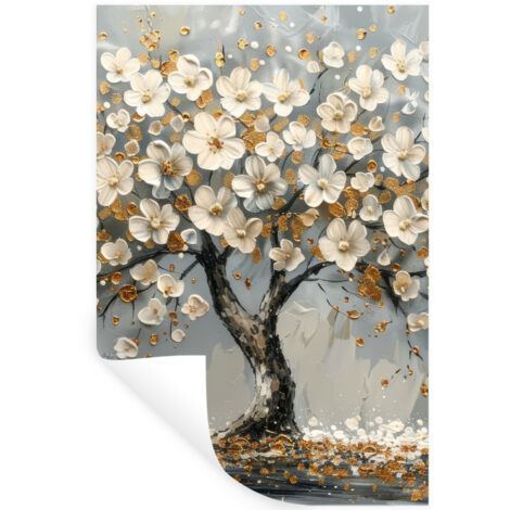 ADHESIVO DE PARED Árbol - Flores - Blanco - Naturaleza - Arte 40x60 (1/5)