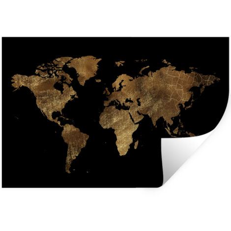ADHESIVO DE PARED Mapa del mundo - Oro - Lujo - Tierra - Negro 60x40