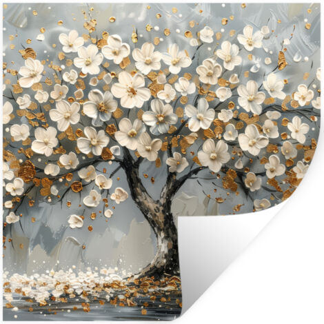 ADHESIVO DE PARED Árbol - Flores - Blanco - Naturaleza - Arte 50x50 (1/5)