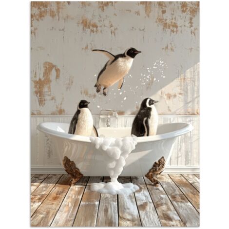 PÓSTER Vintage - Pingüino - Bañera - Espuma Adornos Pared 60x80