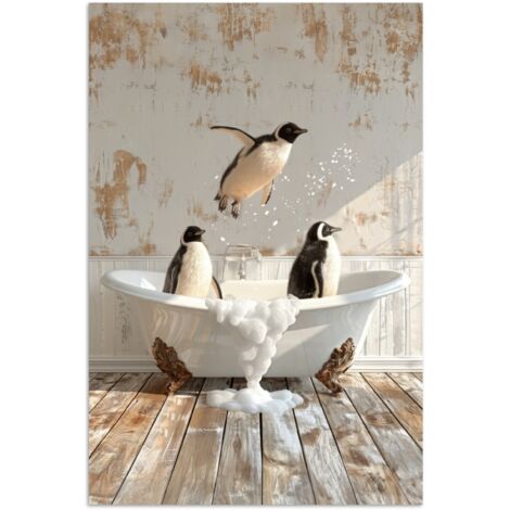PÓSTER Vintage - Pingüino - Bañera - Espuma Pared Decoracion Grande 80x120