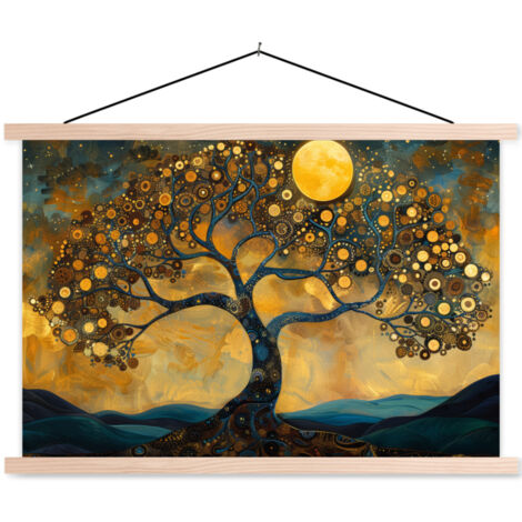 PÓSTER CON MARCO MAGNÉTICO Árbol - Luna - Flores - Oro - Arte 60x40 (1/3)
