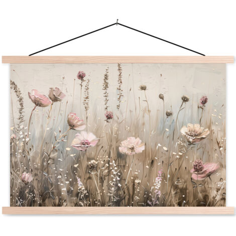 PÓSTER CON MARCO MAGNÉTICO Flores - Rosa - Moderno - Beige 120x80