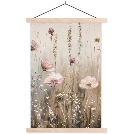PÓSTER CON MARCO MAGNÉTICO Flores - Rosa - Moderno - Beige 60x90