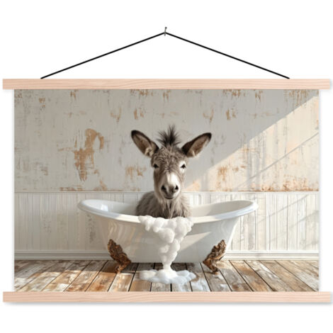 PÓSTER CON MARCO MAGNÉTICO Burro - Animales - Bañera - Espuma 120x80