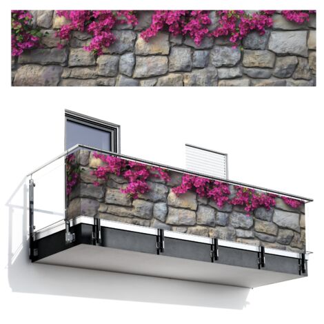 PANTALLA DE PRIVACIDAD PARA BALCÓN Bougainvillea - Muro de Piedra - Rosa 500x130 (1/4)