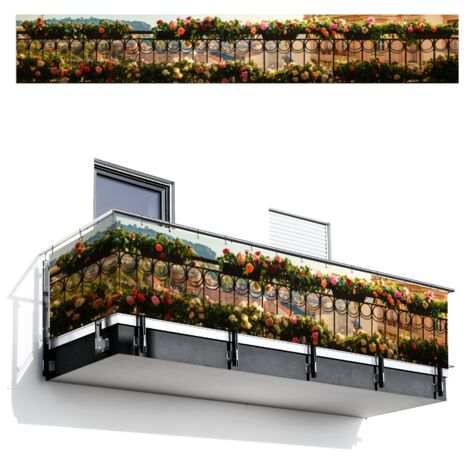 PANTALLA DE PRIVACIDAD PARA BALCÓN Flores - Cerca - Paisaje urbano - Verano 500x80