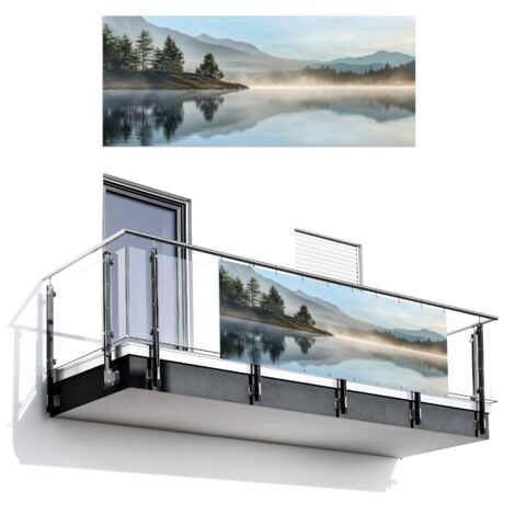 PANTALLA DE PRIVACIDAD PARA BALCÓN Lago - Niebla - Montañas - Paisaje 300x120 (1/4)