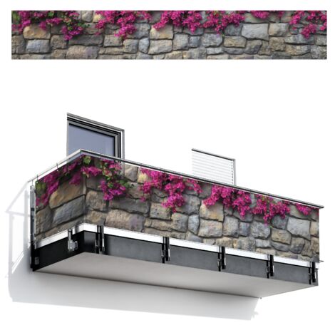 PANTALLA DE PRIVACIDAD PARA BALCÓN Bougainvillea - Muro de Piedra - Rosa 500x80