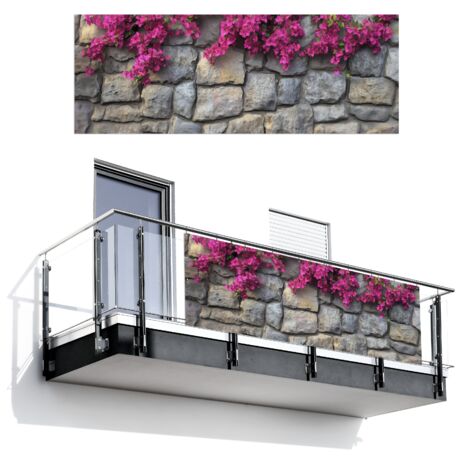PANTALLA DE PRIVACIDAD PARA BALCÓN Bougainvillea - Muro de Piedra - Rosa 300x110
