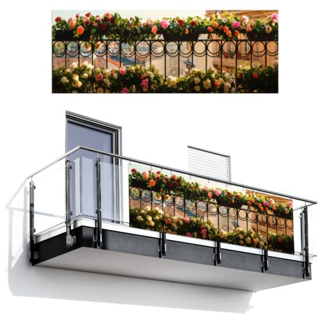 PANTALLA DE PRIVACIDAD PARA BALCÓN Flores - Cerca - Paisaje urbano - Verano 300x110