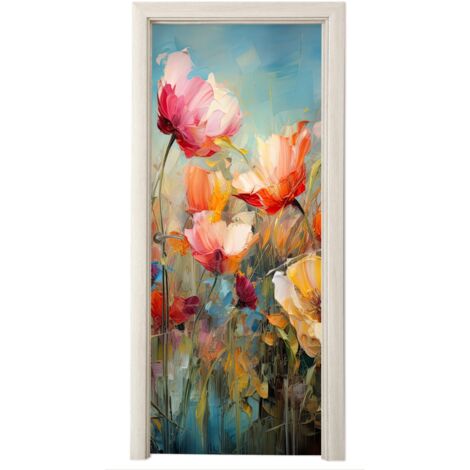 PEGATINA DE PUERTA Flores - Acuarela - Arte - Botánica - Naturaleza Adornos Pared