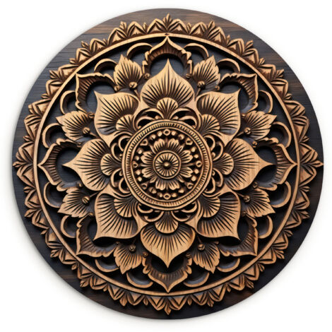 EL CUADRO Mandala - Madera - Flores - Marrón Cuadros Decorativos 30x30