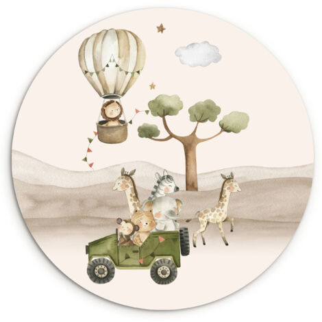 EL CUADRO Animales salvajes - Safari - Acuarela - Globo aerostático Adornos Pared 60x60