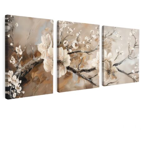CUADRO EN LIENZO Blossom - Beige - Abstracto - Flores Tríptico Set de 3 180x80