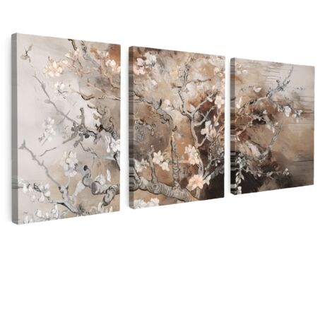 CUADRO EN LIENZO Almendro en flor - Abstracto - Beige Tríptico Set de 3 180x80