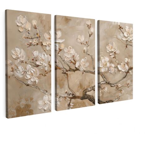 CUADRO EN LIENZO Beige - Flor - Moderno Tríptico Set de 3 180x120