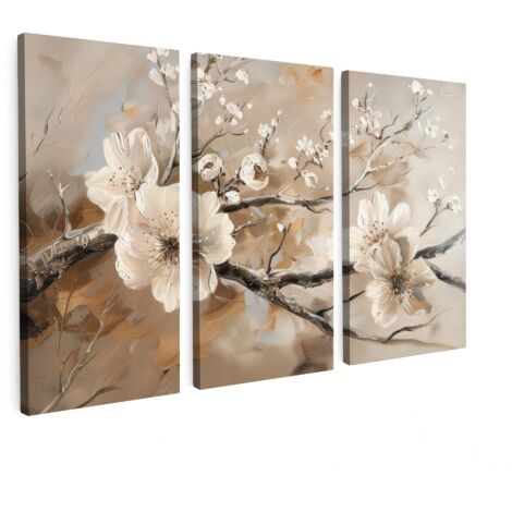 CUADRO EN LIENZO Blossom - Beige - Abstracto - Flores Tríptico Set de 3 150x100