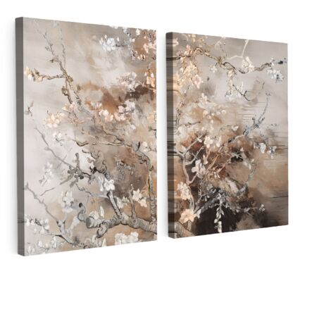 CUADRO EN LIENZO Almendro en flor - Abstracto - Beige Set de 2 60x40