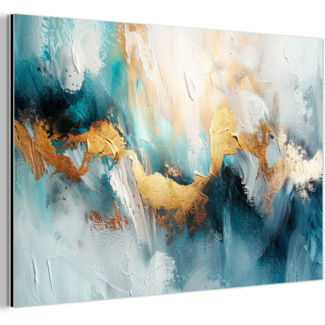 CUADRO DE METAL Abstracto - Arte - Oro - Azul Cuadros Grande 120x80