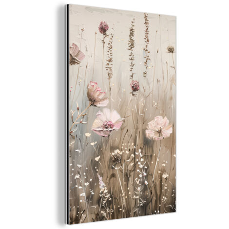CUADRO DE METAL Flores - Rosa - Moderno - Beige Cuadros Para Dormitorio 60x90