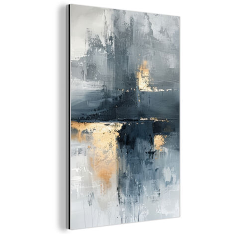 CUADRO DE METAL Arte - Gris - Oro - Abstracto Decoracion Pared Salon 40x60