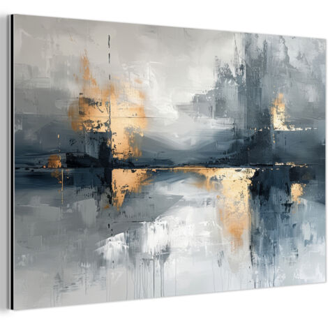 CUADRO DE METAL Arte - Gris - Oro - Abstracto Cuadros Decorativos 90x60