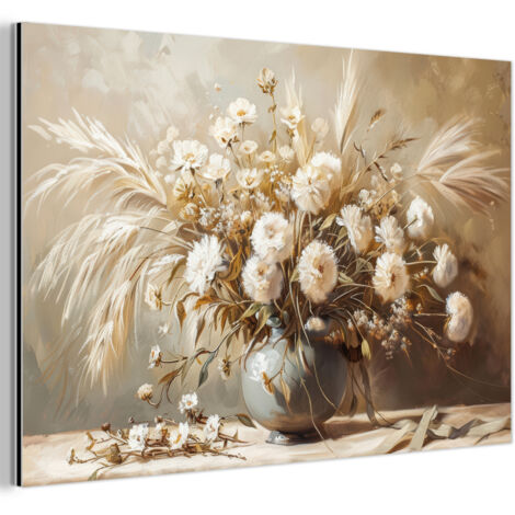 CUADRO DE METAL Flores - Jarrón - Naturaleza muerta - Beige Cuadros Decorativos 90x60
