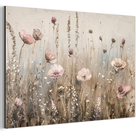 CUADRO DE METAL Flores - Rosa - Moderno - Beige Cuadros Decorativos 90x60