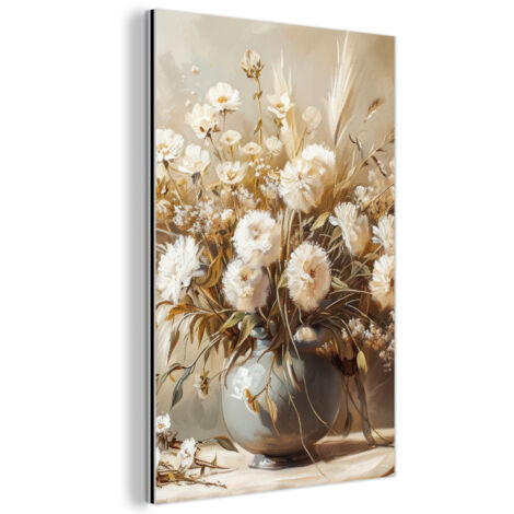 CUADRO DE METAL Flores - Jarrón - Naturaleza muerta - Beige Decoracion Pared Salon 40x60