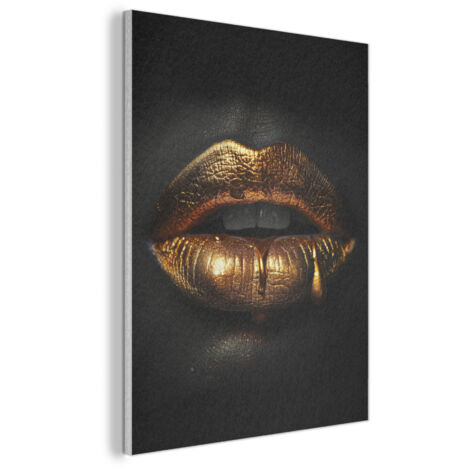 CUADRO ACÚSTICO Mujer - Retrato - Labios - Oro - Negro Cuadros de Pared 70x100