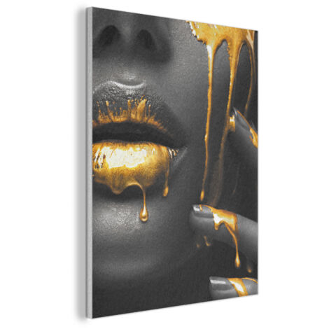 CUADRO ACÚSTICO Mujer - Negro - Oro - Cara - Labios Cuadros de Pared 70x100