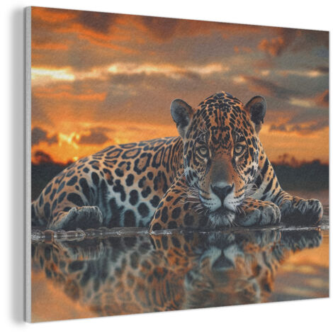 CUADRO ACÚSTICO Naturaleza - Leopardo - Animal - Atardecer - Moderno Absorbe el sonido 100x70