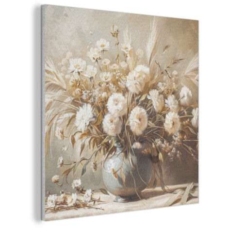 CUADRO ACÚSTICO Flores - Jarrón - Naturaleza muerta - Beige Cuadros Decoracion Salon Modernos 90x90 (1/5)