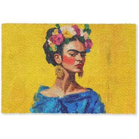 FELPUDO Frida Kahlo - Mujer - Amarillo - Azul - Flores 60x40 cm (1/5)