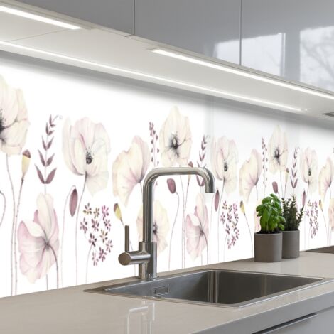 SALPICADEROS DE COCINA Flores - Pastel - Plantas - Blanco 500x60