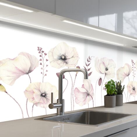 SALPICADEROS DE COCINA Flores - Pastel - Plantas - Blanco 200x80
