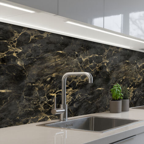 SALPICADEROS DE COCINA Negro - Mármol - Oro - Nerf 150x80