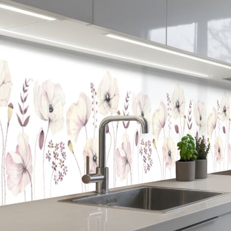 SALPICADEROS DE COCINA Flores - Pastel - Plantas - Blanco 450x60