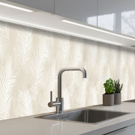 SALPICADEROS DE COCINA Hojas - Beige - Blanco - Botánico - Naturaleza 450x60