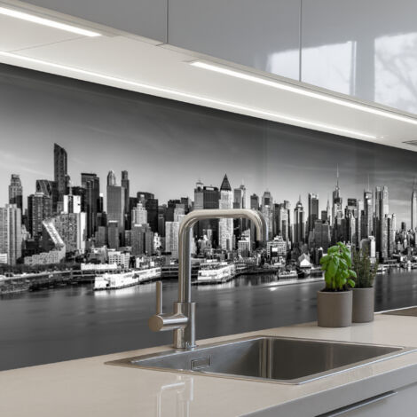 SALPICADEROS DE COCINA Skyline - Ciudad - Rascacielos - Negro - Blanco 300x80 (1/5)