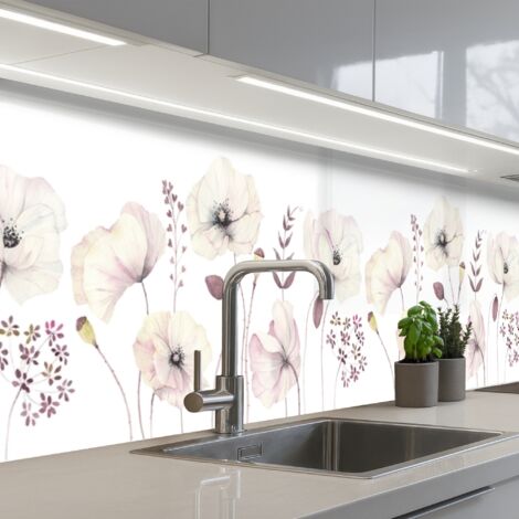 SALPICADEROS DE COCINA Flores - Pastel - Plantas - Blanco 400x80