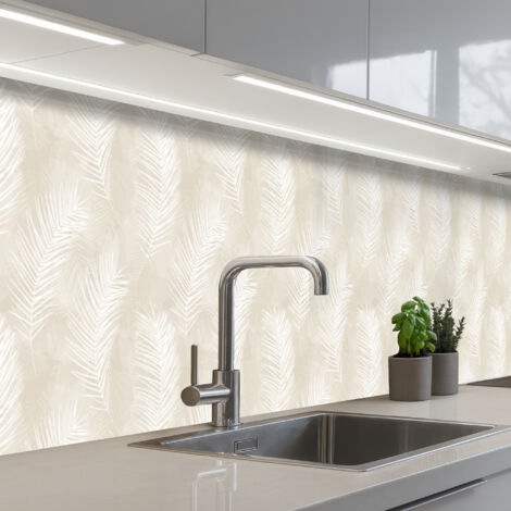 SALPICADEROS DE COCINA Hojas - Beige - Blanco - Botánico - Naturaleza 300x60