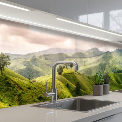 SALPICADEROS DE COCINA Paisaje - Colinas - Verde 300x80
